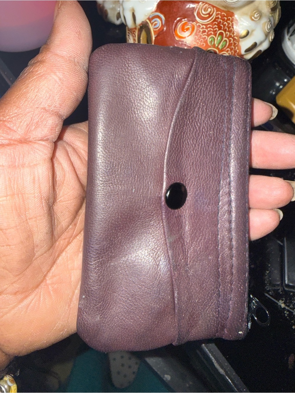 Men's Burgundy Leather Card & Coin Pouch - Unbranded